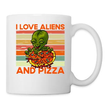 I love Aliens and Pizza - Tasse - Weiß - Rechts