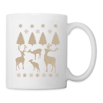 Deer, roe deer, fir trees, snow star Christmas - Mug - white - Right