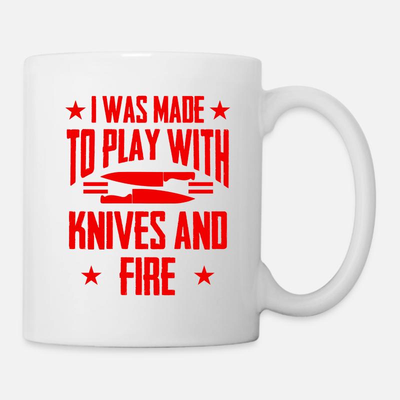 messer und feuer koch - Tasse - Weiß