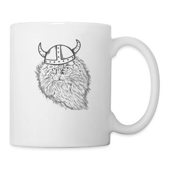 Norwegian Forest Cat mit Wikinger Helm - Tasse - Weiß - Rechts