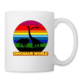 Dinosaurier Welt, Regenbogenfarben, Schattenfigur - Tasse - Weiß - Rechts