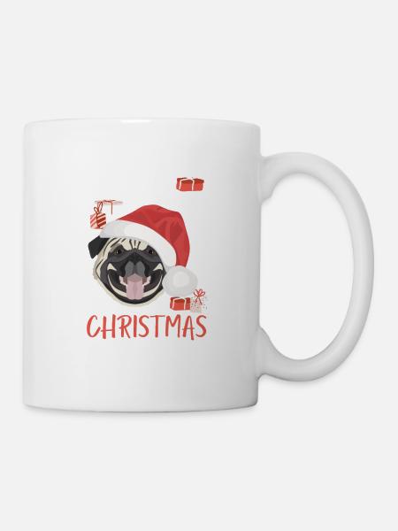 Mops Frohe Weihnachten - Tasse - Weiß