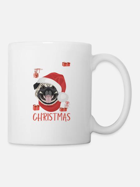 Mops Frohe Weihnachten - Tasse - Weiß