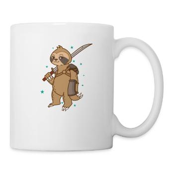 Faultier mit Ritterrüstung und Schwert faul - Tasse - Weiß - Rechts