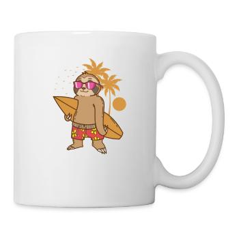 Faultier am Strand mit Surfbrett faul - Tasse - Weiß - Rechts