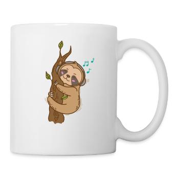 Faultier hört Musik am Baum faul - Tasse - Weiß - Rechts