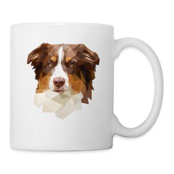 Australian Shepherd, Red Tri Polygon Stil - Tasse - Weiß - Rechts