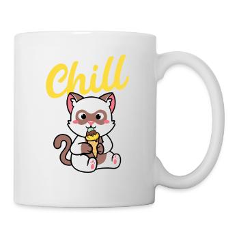 Coole Kawaii Katze Retro Sommer Design Chill - Tasse - Weiß - Rechts