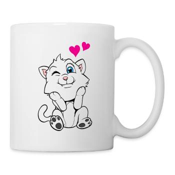 Niedliche Katze mit Herzen - Tasse - Weiß - Rechts