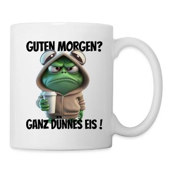 Guten Morgen? Ganz dünnes Eis! Lustiger Frosch - Tasse - Weiß - Rechts