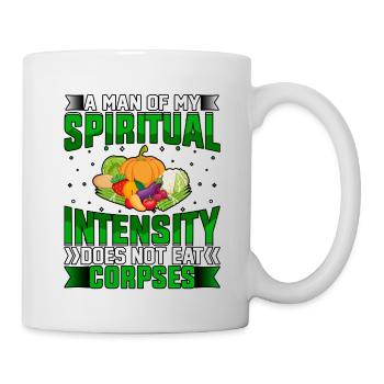 Un homme de mon intensité spirituelle ne mange pas de cadavres - Mug blanc - blanc - Droite