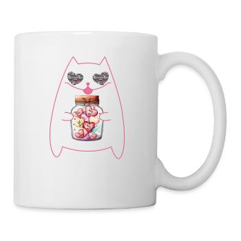 Katze mit Herzen-Glas Geschenk für Valentinstag - Tasse - Weiß - Rechts