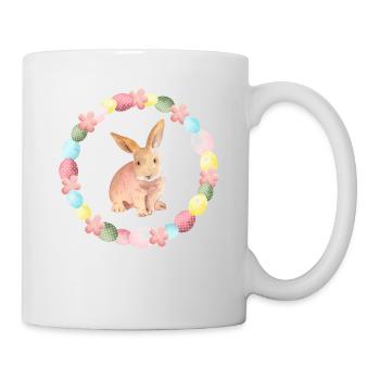Lapin mignon avec couronne de fleurs + œufs de Pâques - Mug blanc - blanc - Droite