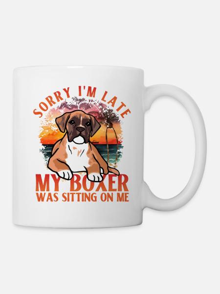 Désolé d’être en retard, mon boxer était assis sur moi - Mug blanc - blanc