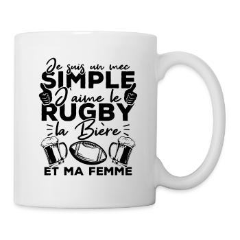 Mec simple j aime le rugby la bière et ma femme - Mug blanc - blanc - Droite
