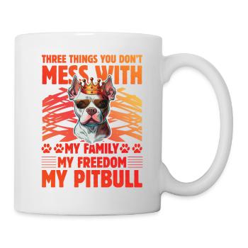 Ne plaisante pas avec mon Pitbull ma famille ma liberté - Mug blanc - blanc - Droite