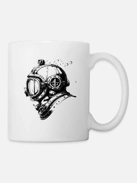 Taucherhelm Tauchen Apnoe Vintage - Tasse - Weiß