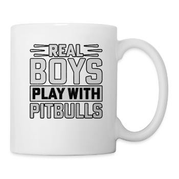 De vrais garçons jouent avec des pitbulls - Mug blanc - blanc - Droite