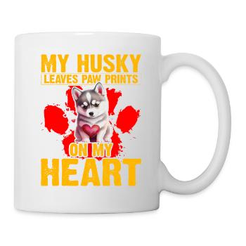 Mon Husky laisse des empreintes de pattes sur mon cœur - Mug blanc - blanc - Droite