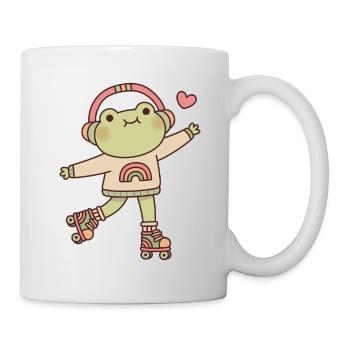 Cute Frog With Headphones And Roller Skates - Mug - white - Right