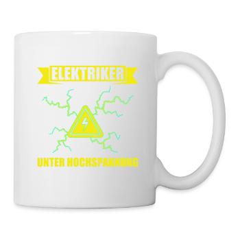 Elektriker unter Hochspannung - lustiges Wortspiel - Tasse - Weiß - Rechts