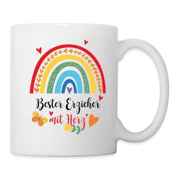 Bester Erzieher mit Herz Geschenk Regenbogen - Tasse - Weiß - Rechts