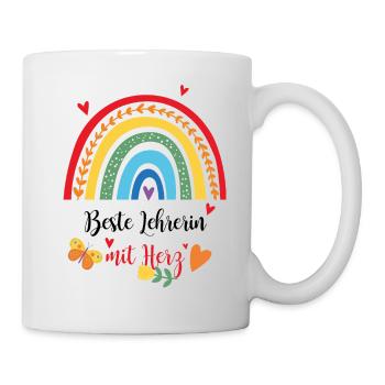 Beste Lehrerin Gift Geschenk Schule Regenbogen - Tasse - Weiß - Rechts