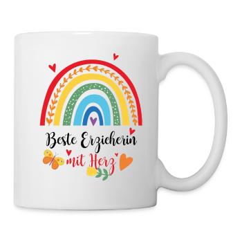 Beste Erzieherin Regenbogen Geschenk - Tasse - Weiß - Rechts