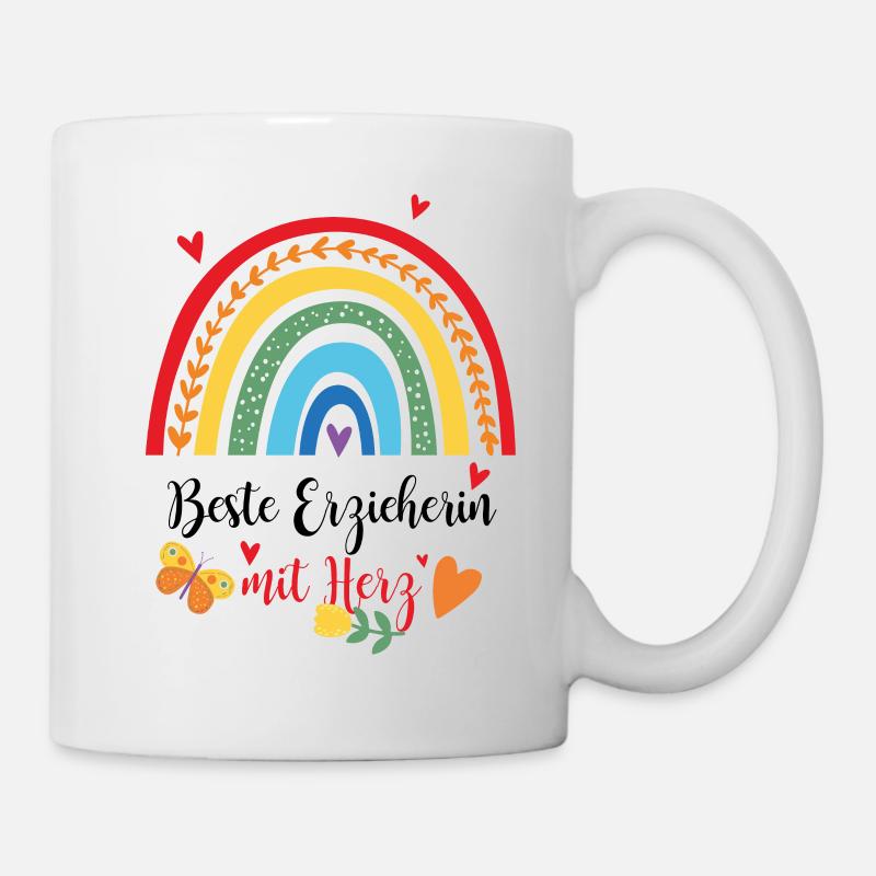Beste Erzieherin Regenbogen Geschenk - Tasse - Weiß