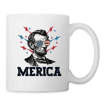 Merica Abraham Lincoln 4th of July American Flag - Mug - white - Right