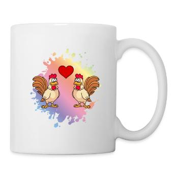Hahn Comic Paar Liebe - Tasse - Weiß - Rechts