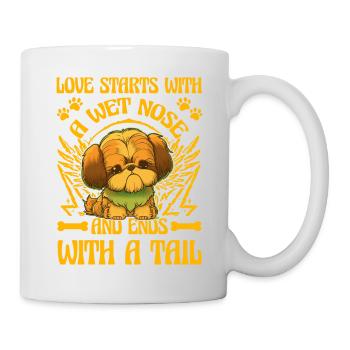 L’amour commence par un nez mouillé et se termine par une queue - Mug blanc - blanc - Droite