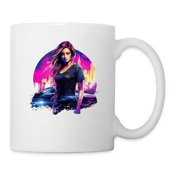 Une femme et sa voiture partent à la conquête de la ville - Mug blanc - blanc - Droite