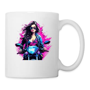 Frau auf dem Motorrad mit Sonnenbrille - Tasse - Weiß - Rechts