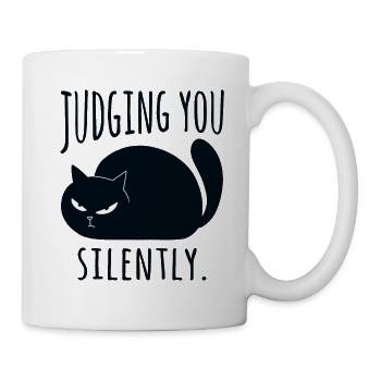 Le chat noir vous juge en silence - Mug blanc - blanc - Droite