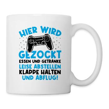 Hier wird gezockt essen und getränke leise - Tasse - Weiß - Rechts