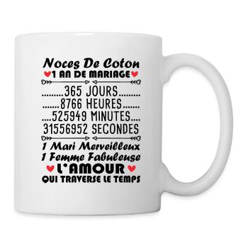 Noces De Coton 1 An De Mariage - Mug blanc - blanc - Droite