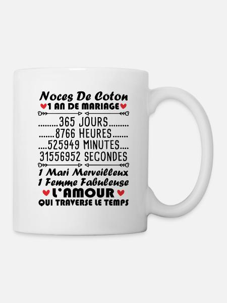 Noces De Coton 1 An De Mariage - Mug blanc - blanc