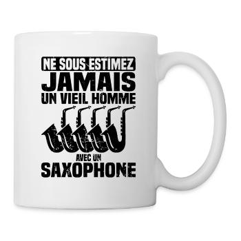 Un vieil homme avec un saxophone - Mug blanc - blanc - Droite