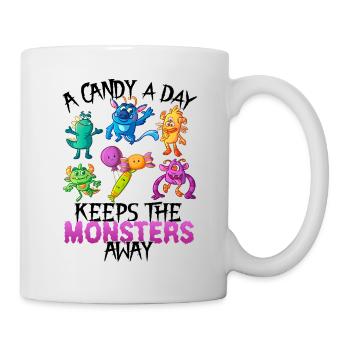 One candy a day Monster Funny Halloween - Mug - white - Right