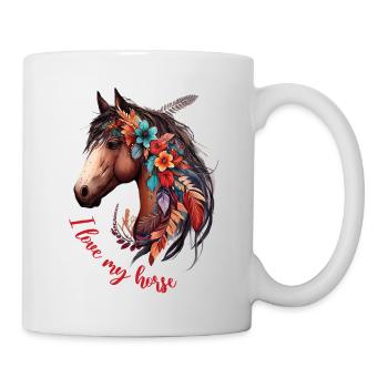 I Love My Horse Pferdekopf Pferd Pferdemotiv - Tasse - Weiß - Rechts