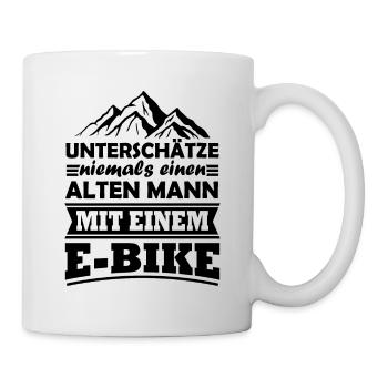 Unterschätze niemals einen alten Mann mit E-Bike - Tasse - Weiß - Rechts