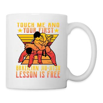 Touch me and your first Brazilian Jiu-Jitsu - Tasse - Weiß - Rechts