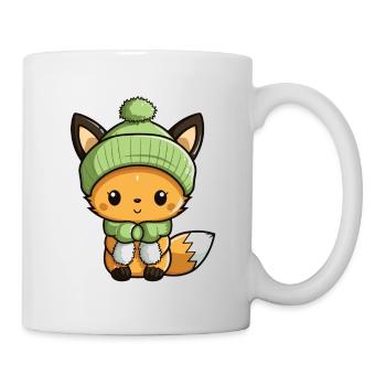 Fuchs Niedlich Winter Comic Mütze - Tasse - Weiß - Rechts