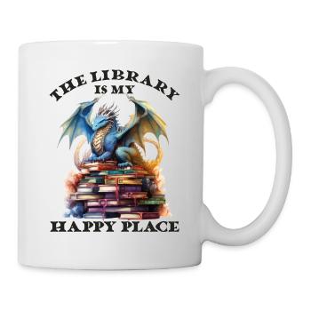 La bibliothèque est mon lieu de bonheur, dragon - Mug blanc - blanc - Droite