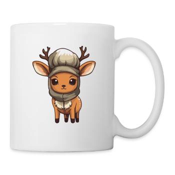 Reh Geweih Winter Tier Niedlich Comic - Tasse - Weiß - Rechts
