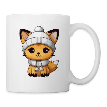 Fuchs Winter Tier Niedlich Comic - Tasse - Weiß - Rechts
