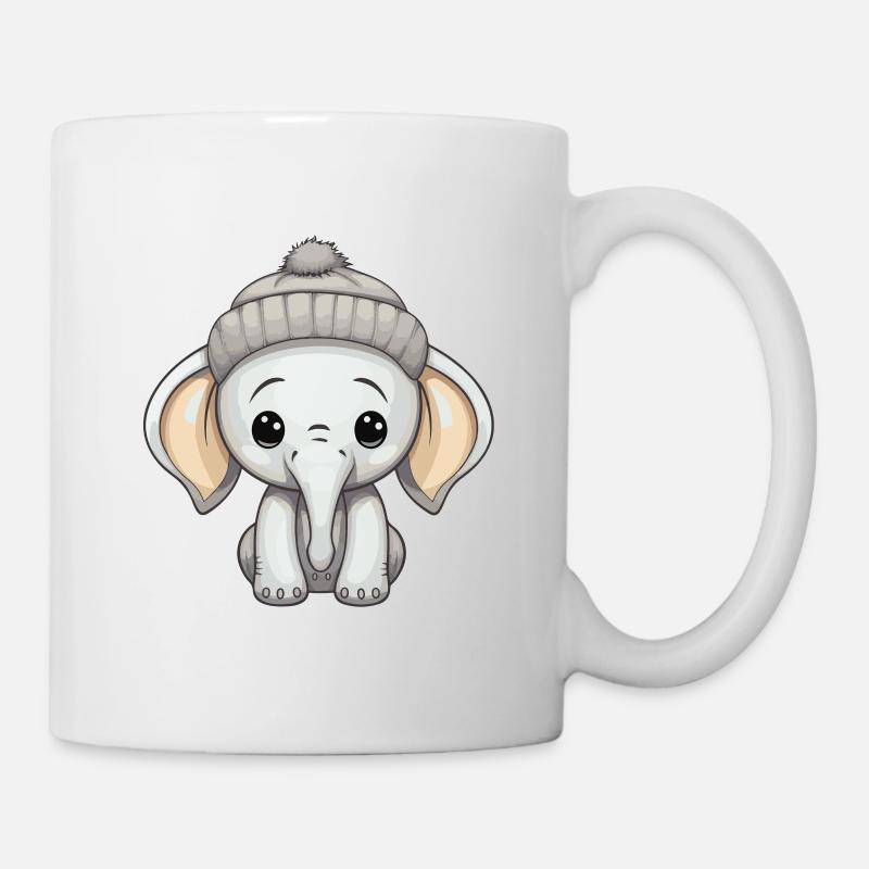 Elefant Winter Tier Niedlich Comic - Tasse - Weiß