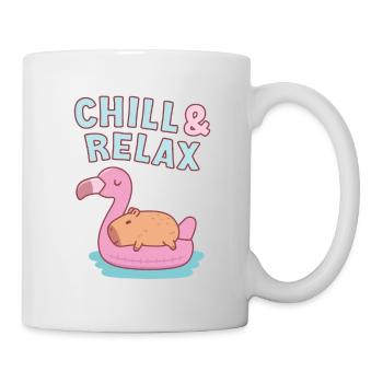 Chill & Relax Capybara mignon sur flotteur de piscine flamant rose - Mug blanc - blanc - Droite