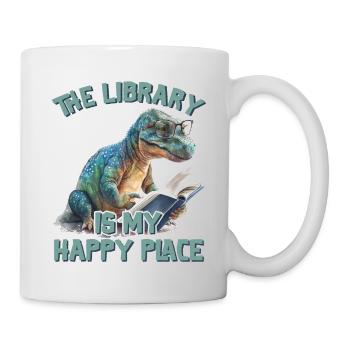 La bibliothèque est mon lieu de bonheur Dino - Mug blanc - blanc - Droite